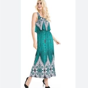 ACE Fashion Teal and Black Bohemian Goddess Sleeveless Tank Maxi Dress L